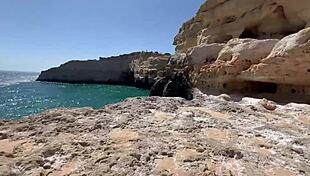 brazilian damiana flashes curvy ass in portuguese cave