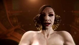 Futanari Lady Dimitrescu dominates muscular crossdresser in missionary anal POV