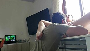 that cute latina wife with big ass and small waist puts her pussy on the table