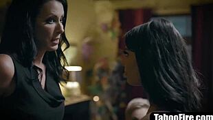 stepmom fingers and licks teen stepdaughter pussy while milf friends watch taboo lesbian action