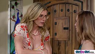 watch mommy spank stepdaughter's shaved pussy before licking beaver!