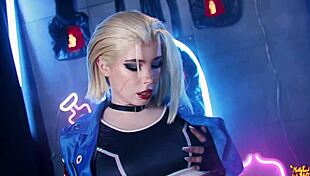 mollyredwolf as cammy white slurps balls licks oiled tits through gloryhole for creampie facial finish