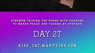 Stepmom Cheats Husband! Doggystyle Phone Talk with Stepson Day 27