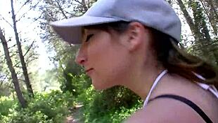 sophia gently guy explodes in outdoor facial after her deep blowjob and ride