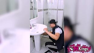 skinny latin babe bends over for rough doggystyle surprise fuck from her plumber