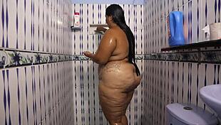 sexy colombian milf SHOWERING hot flaunting HUGE ass natural TITS wet pussy
