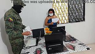 soldier crossdresses and fucks sexy venezuelan seller cowgirl at work