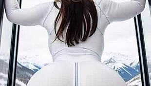 Leather-clad brunette with big tits gets fucked publicly in car at ski resort?