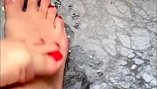 Huge giantess milf feet covered in cum ready to stomp your slave face