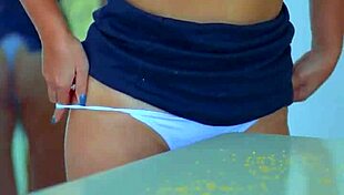 table corner slides deep into hot pussy for intense fun