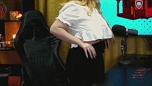 tiny panty teen bends over podcast table flashing wet pussy super horny 🔥