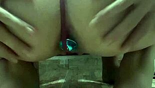 cute petite shaved teen whore plugs tight anal asshole with toy in stockings!