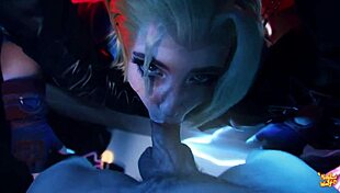 mollyredwolf as cammy white slurps balls licks oiled tits through gloryhole for creampie facial finish