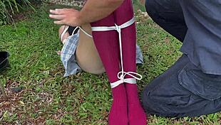 Stroke her filthy outdoor socks hard now!