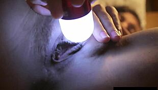 Sleepless Petite Girl Rubs Clit Close-Up on Bed at Night