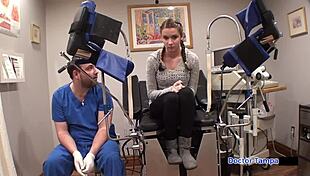 Dr. Tampa Handcuffs Busty Long-Haired Naomi Alice in Latex Gloves Backstage