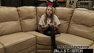 Ava Siren spreads wide as her shaved pussy takes hard fucking and cum blast close up.