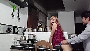 Shaved Latina Ass Pounded Hard in Kitchen Wet Pussy Fuck