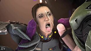 Halo alien monster cocks gangbang cum facials in mouth