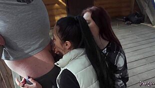 Public vacation threesome where we suck his huge cock together