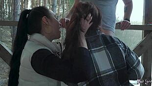 Public vacation threesome where we suck his huge cock together