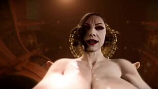 Futanari Lady Dimitrescu dominates muscular crossdresser in missionary anal POV