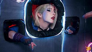 mollyredwolf as cammy white slurps balls licks oiled tits through gloryhole for creampie facial finish