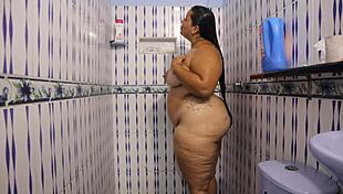 sexy colombian milf SHOWERING hot flaunting HUGE ass natural TITS wet pussy