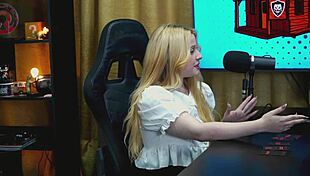 tiny panty teen bends over podcast table flashing wet pussy super horny 🔥