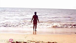 Naked Ebony Twerks Seductively on Beach During Workout Tease - Part