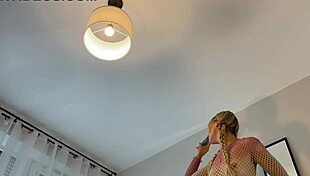 Skinny raver's big ass shakes seductively in full body fishnets