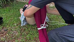 Stroke her filthy outdoor socks hard now!