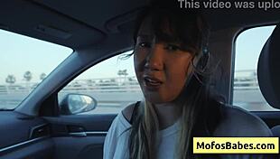 sexy asian teases natural big boobs car friend