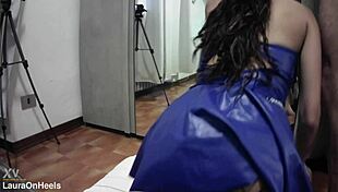 Petite latina milf in fishnets moans big ass facial cumshot from pov