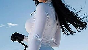 Leather-clad brunette with big tits gets fucked publicly in car at ski resort?