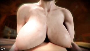 Futanari Lady Dimitrescu dominates muscular crossdresser in missionary anal POV