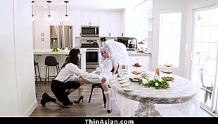 Lucky Guy Devours Petite Asian Teen's Tight Pussy Between Her Legs!