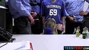 cheer thief teen perp bent over for ebony gangbang cavity search in garage