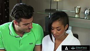 Dude that tattooed ebony babe flips out on her married boyfriend during nuru massage sex!