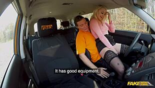 at fake driving school blonde bombshell marllyn sugar mounts instructor cowgirl style after pov teasing