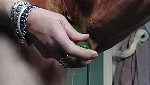 Granny Fucks Hairy Beaver with Cucumber Deep