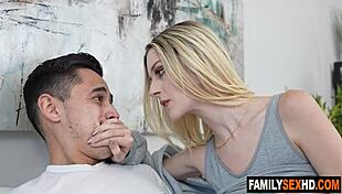 step brother wakes skinny step sisters for taboo threesome handjob sex