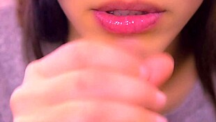 amateur chick gives sloppy close up blowjob on camera