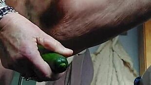 Granny Fucks Hairy Beaver with Cucumber Deep