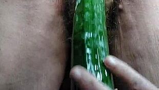 Granny Fucks Hairy Beaver with Cucumber Deep