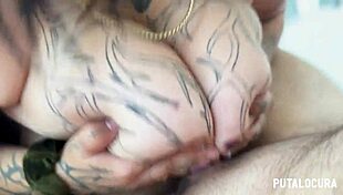 Putalocura Tatuada BBW Deedee Sucks Cock Between Huge Pierced Tits