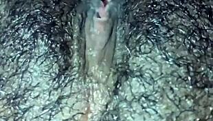 ebony teases her dripping hairy pussy close up wet orgasm