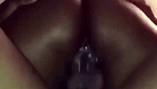 ebony babe rides big black cock cowgirl creampie keeps bouncing cum covered