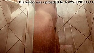 amateur milf showers hairy big pussy gaping clit juicy body filmed solo wet bath