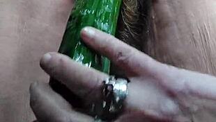 Granny Fucks Hairy Beaver with Cucumber Deep